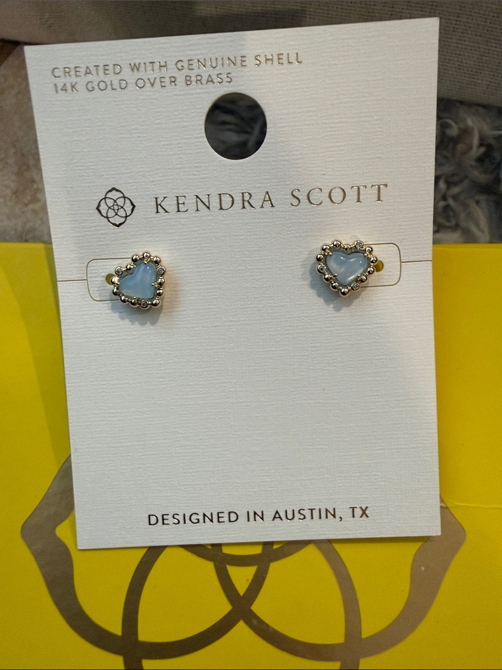 Kendra Scott Light Blue Heart Stud Earrings in 14K Gold Over Brass